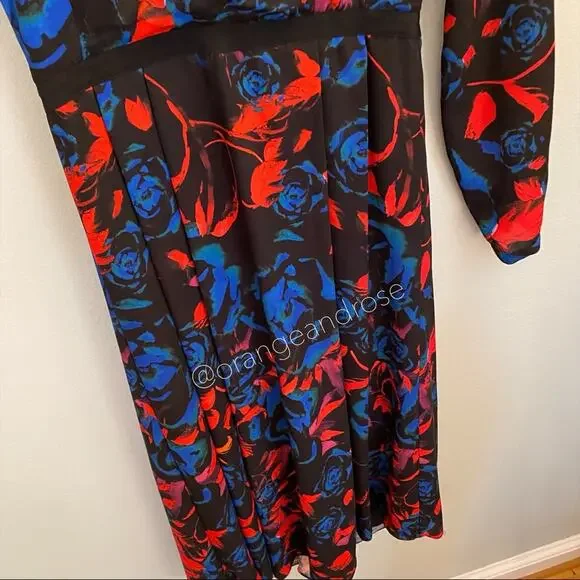 Hunter Bell New York Blue Red Black Floral V Neck Long Sleeve Maxi Dress Gown 2